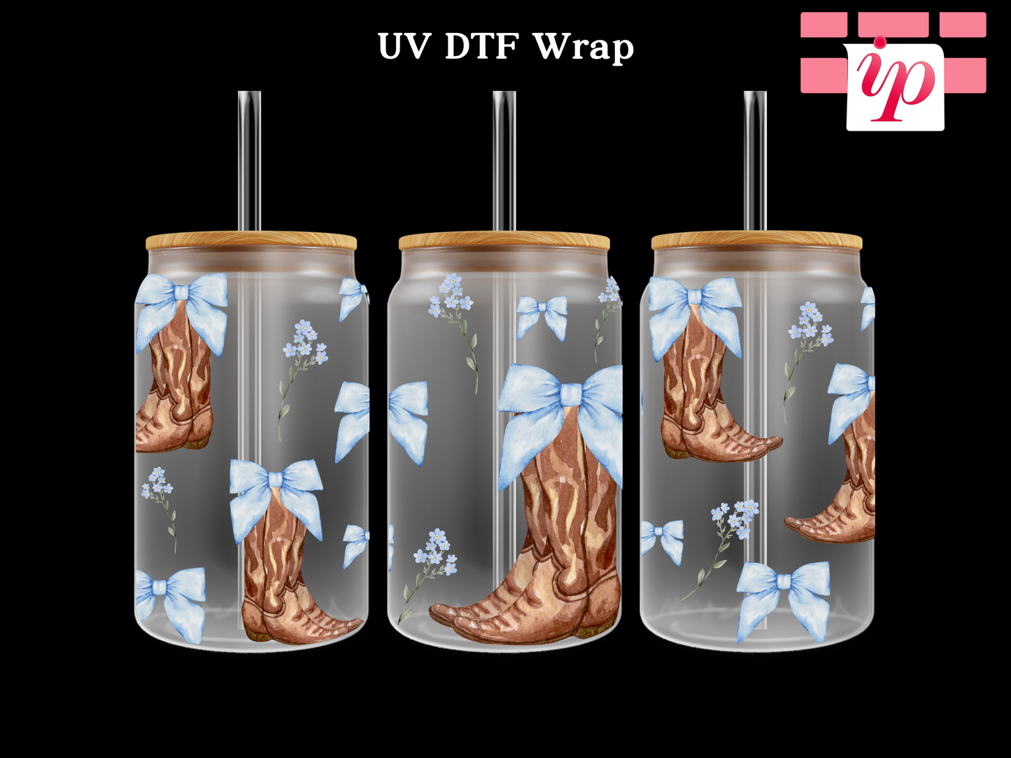 Coquette Blue Cowgirl Boots & Florals UV DTF Wrap