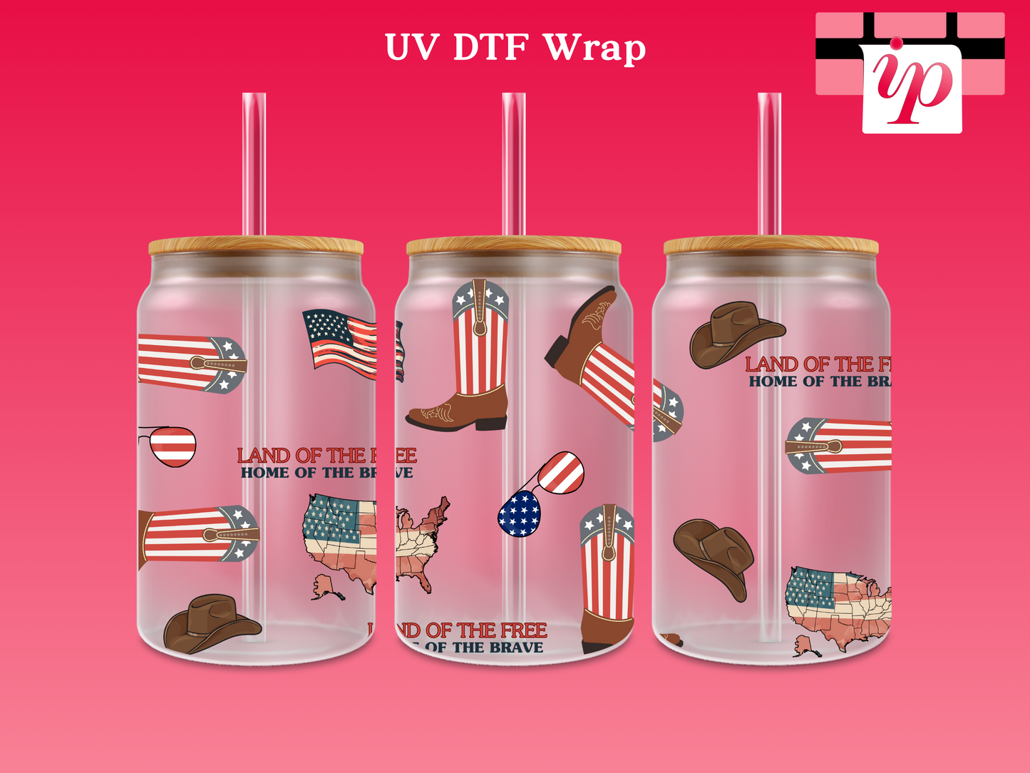 American Land of the Free Western Cowbow Hats & Boots UV DTF Cup Wrap