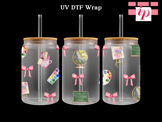 Coquette Pink School Supplies UV DTF Wrap