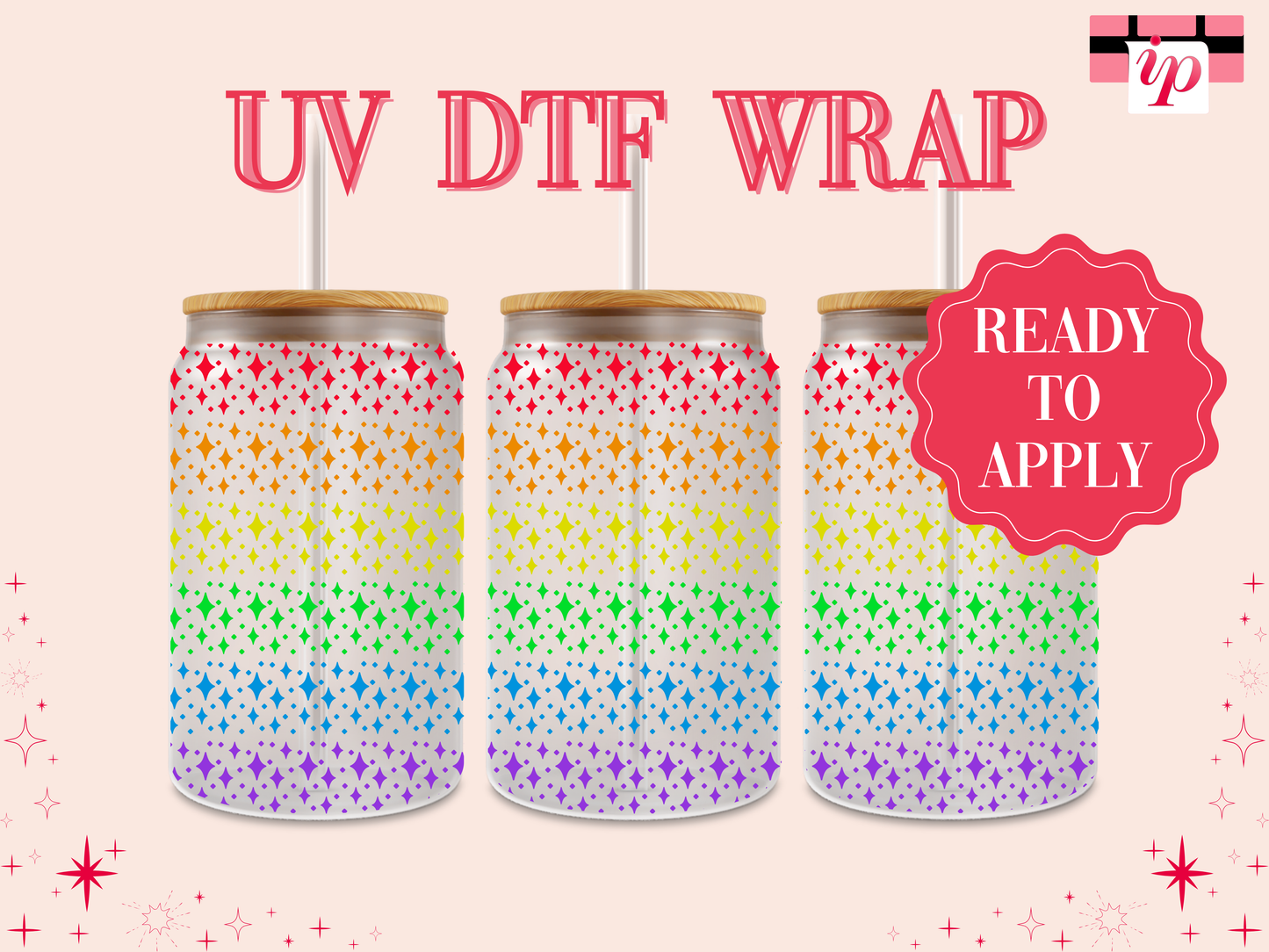 Rainbow Horizontal Stars UV DTF Wrap