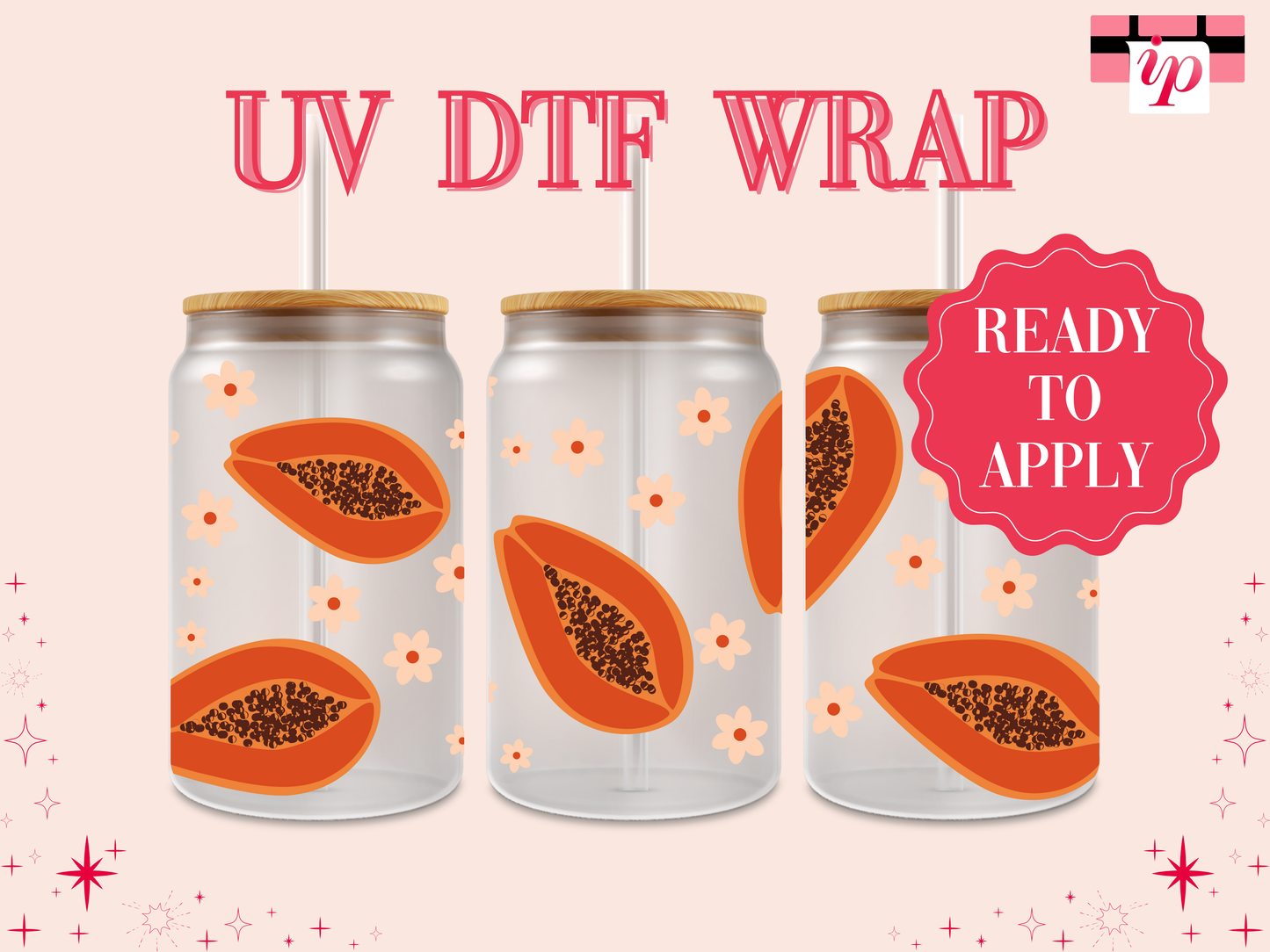Papaya Light Orange Flowers UV DTF Wrap
