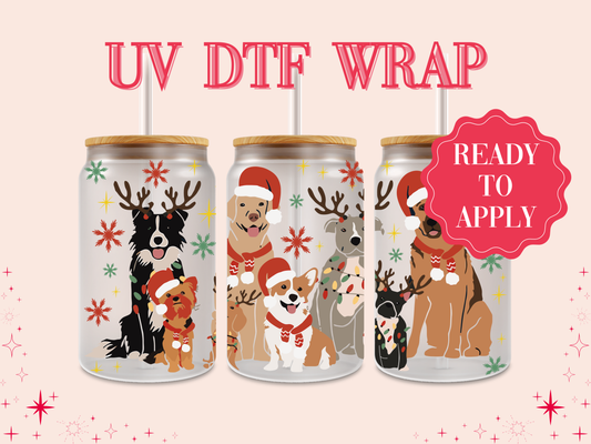 Christmas Hat Dogs UV DTF Wrap