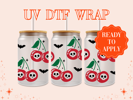 Cherry Skulls UV DTF Cup Wrap