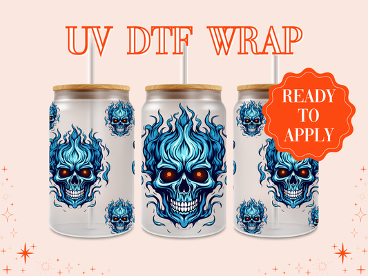 Blue Skulls on Fire UV DTF Wrap