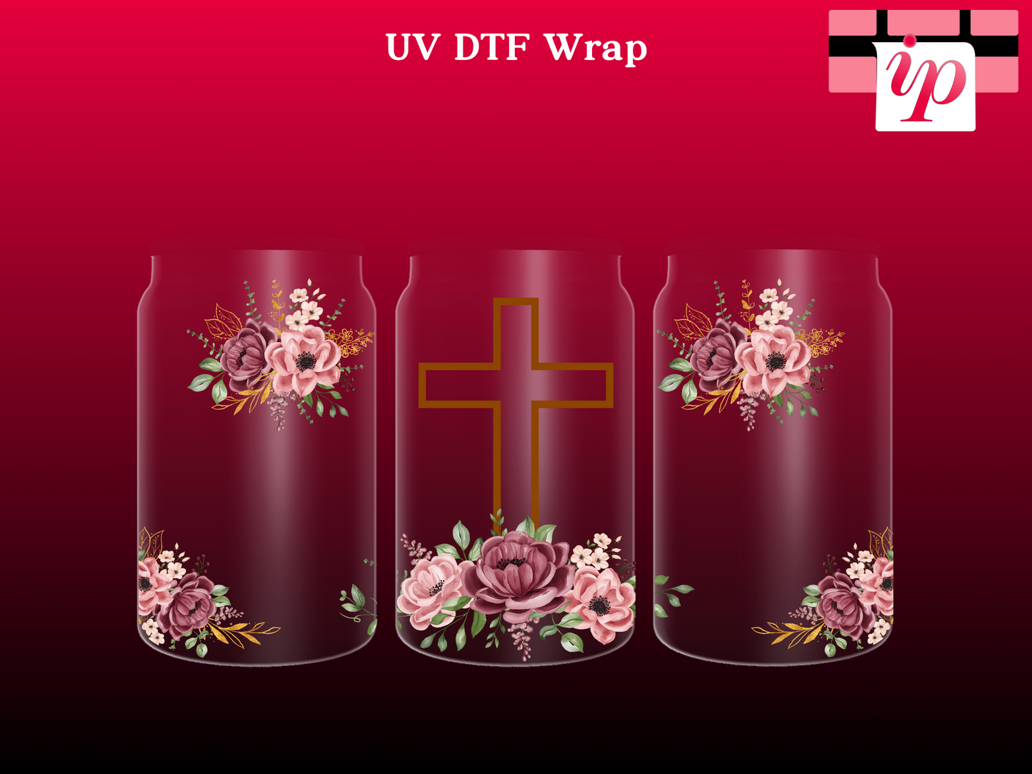 Pink Roses Cross UV DTF Wrap