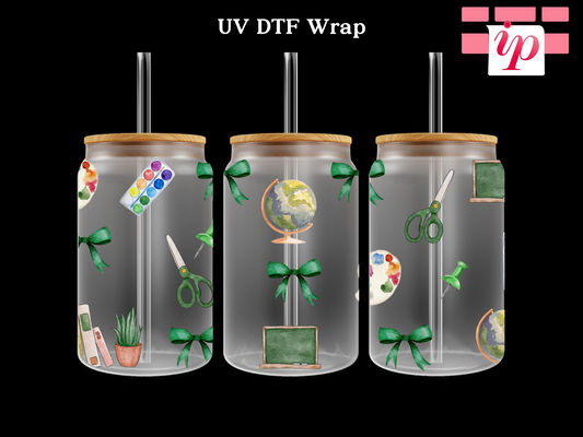 Coquette Green School Supplies UV DTF Wrap