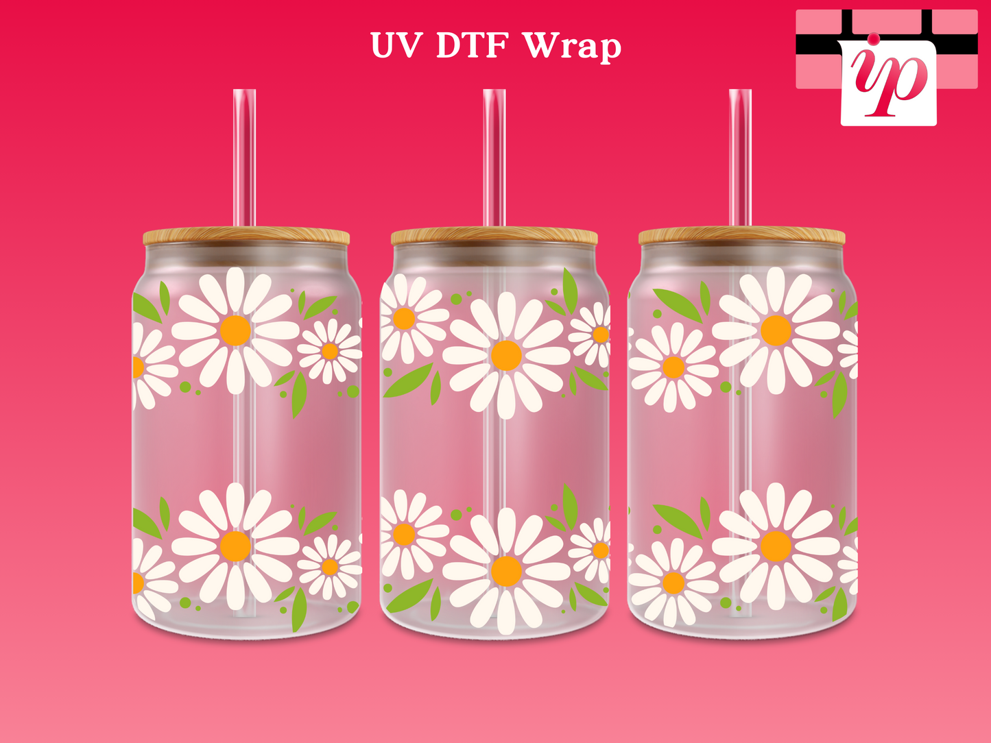 Daisies Cup Outline UV DTF Wrap